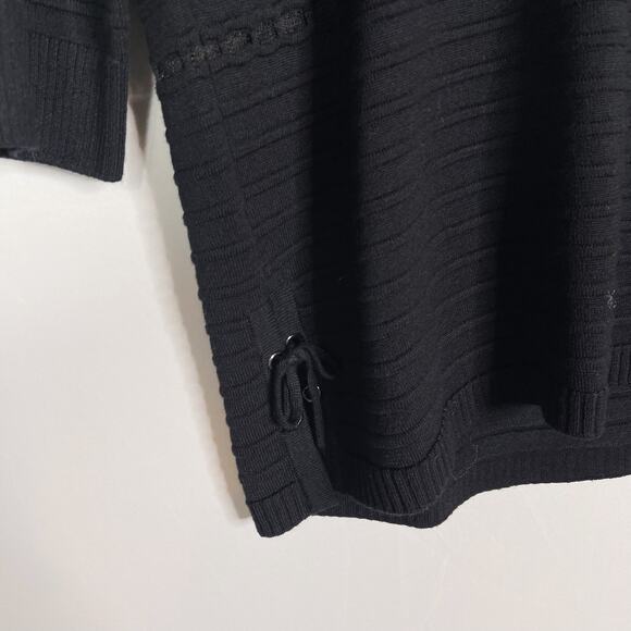 St John Medium M Black 3/4 Sleeve Ottoman Stripe Knit Sweater with Side Lace Up - Picture 6 of 11